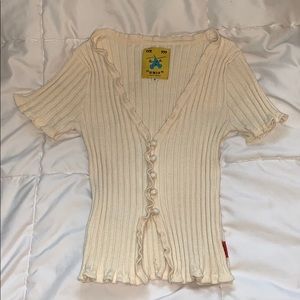 UNIF Cream Ribbed Button-Up Top